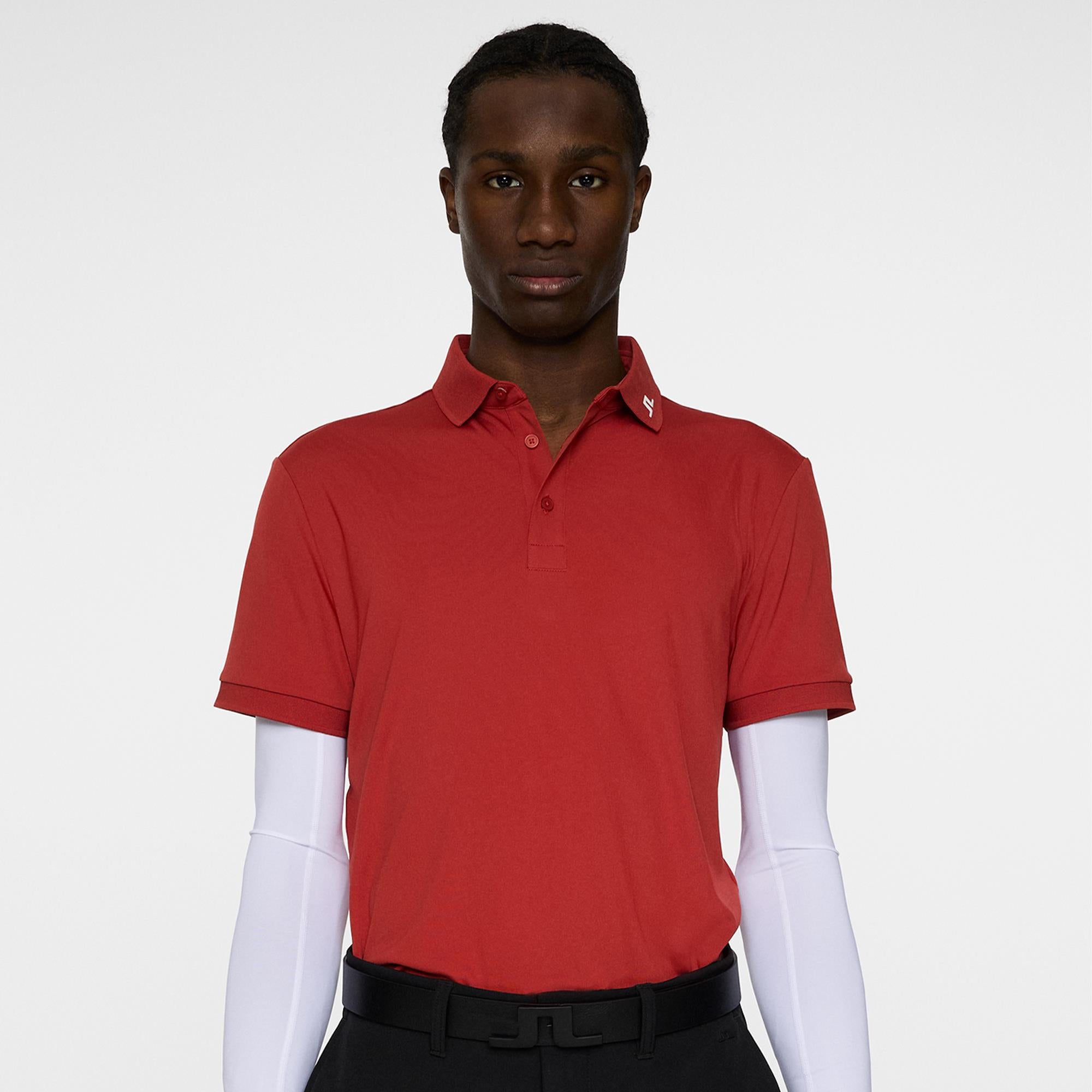 Front model view in J.Lindeberg KV Men’s Golf Polo – Bossa Nova
