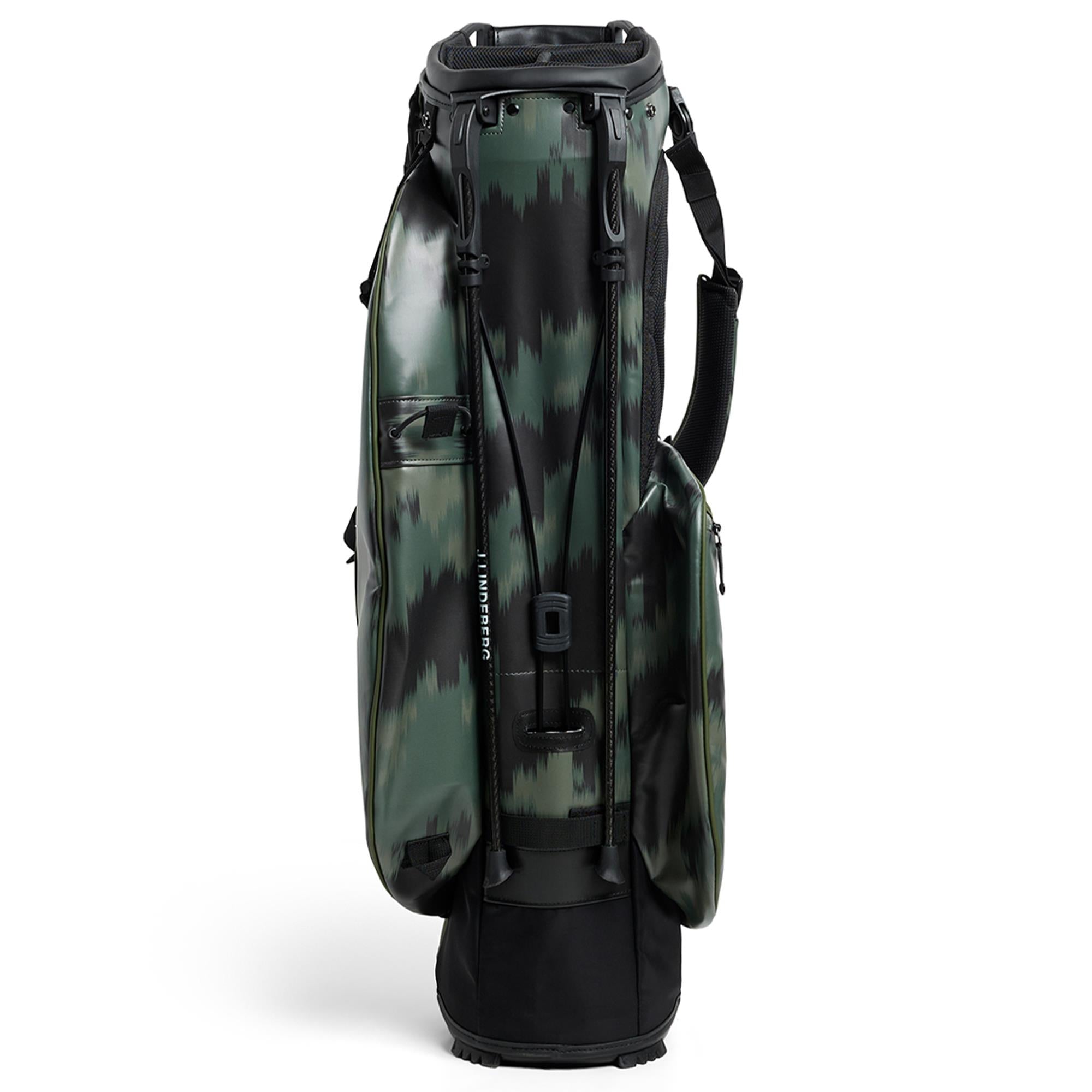 Back view of J.Lindeberg Play Golf Stand Bag Warp Forest