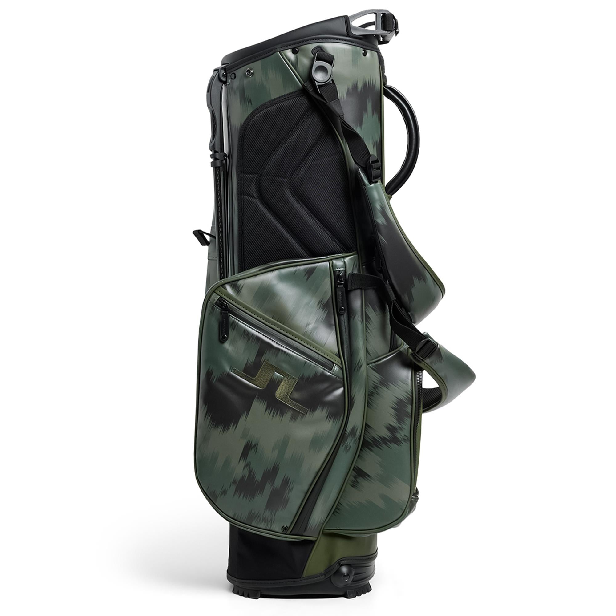 Side shot of J.Lindeberg Play Golf Stand Bag Warp Forest