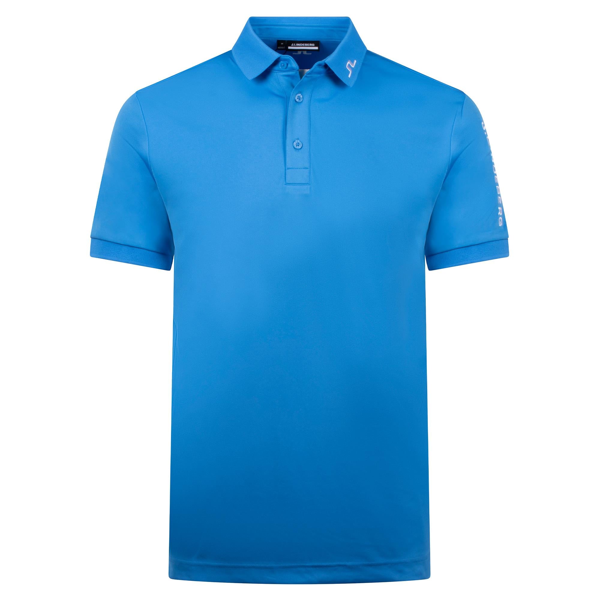 Front product shot of J.Lindeberg Tour Tech Men’s Golf Polo – Sonic Blue