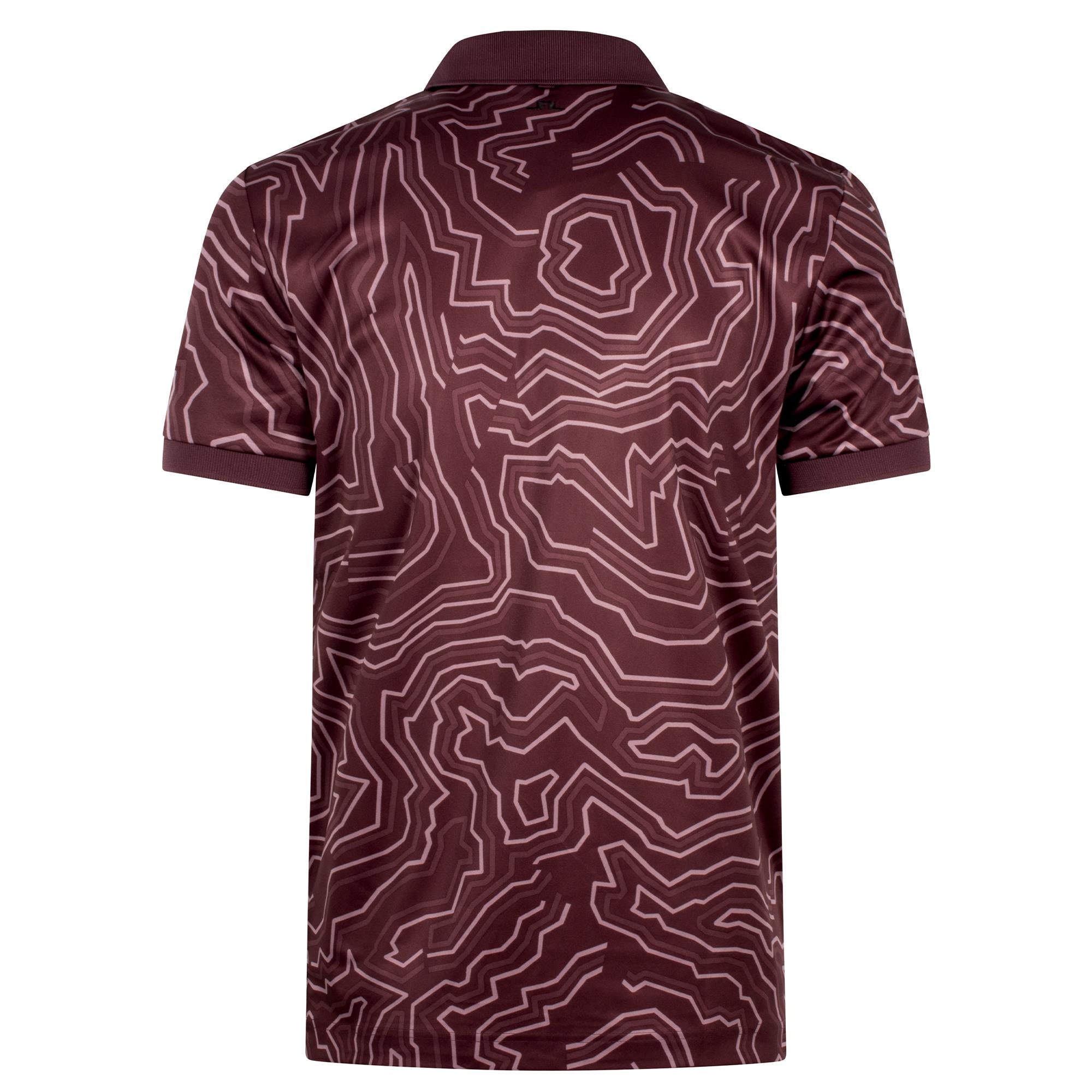 Back view of J.Lindeberg men’s golf polo shirt in Topo Huckleberry – performance golf wear