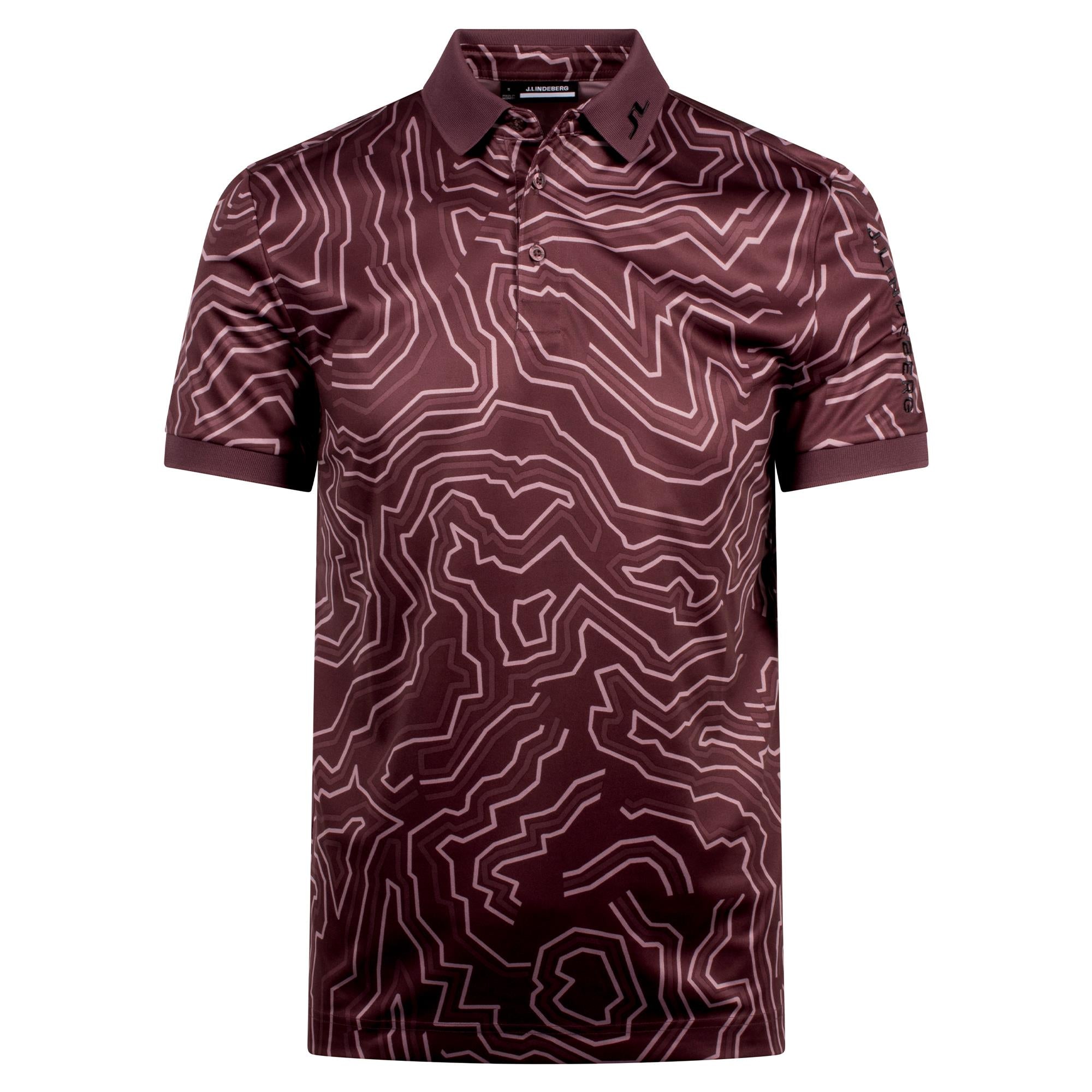 Front view of J.Lindeberg men’s golf polo shirt in Topo Huckleberry – Teepeg golf clothing