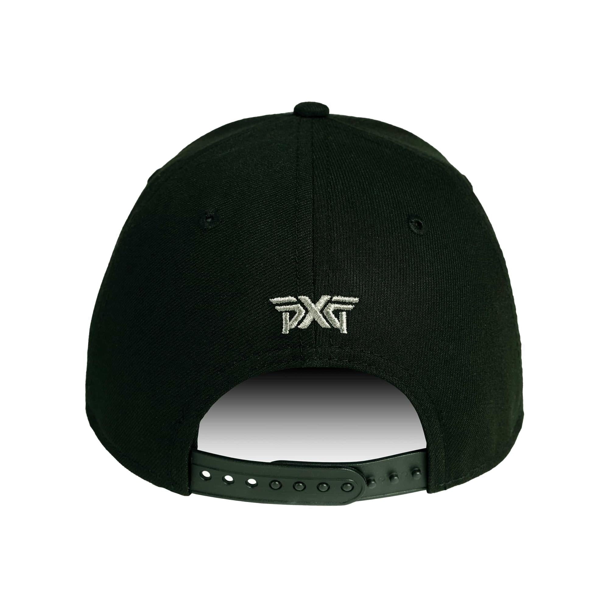 Rear detail view of PXG Darkness Skull Camo 9FORTY Cap