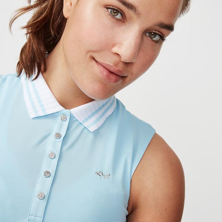 Rohnisch Stripe Sleeveless Polo Shirt Cool Blue