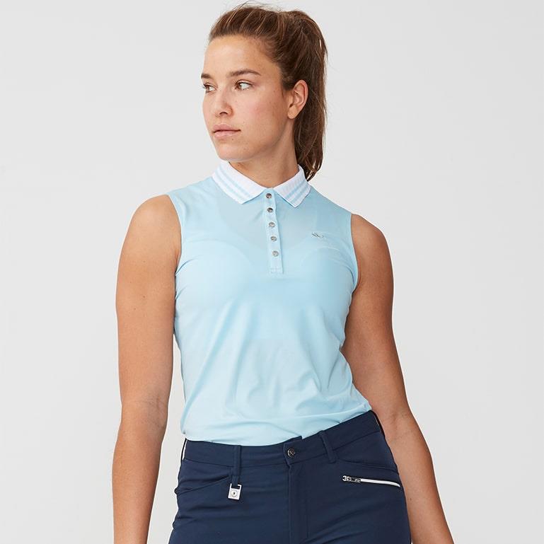 Rohnisch Stripe Sleeveless Polo Shirt Cool Blue