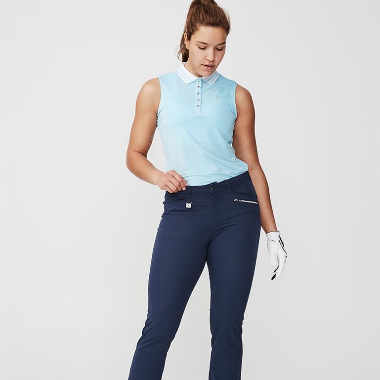 Rohnisch Stripe Sleeveless Polo Shirt Cool Blue