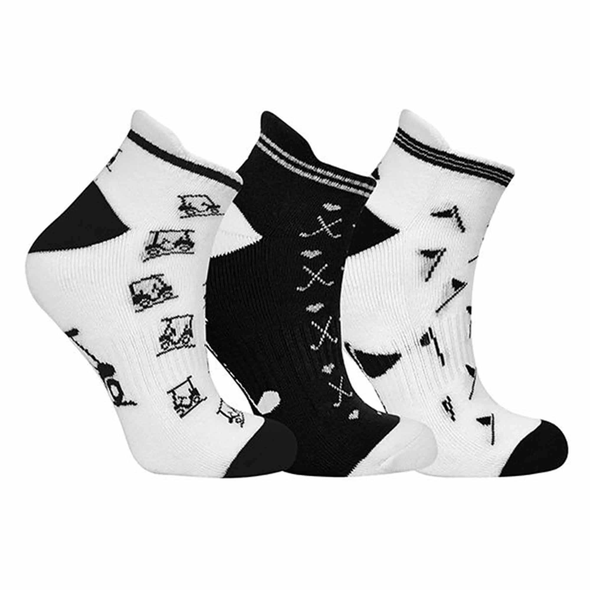 3 Pair Pack Black and White Patterned Ladies Golf Socks