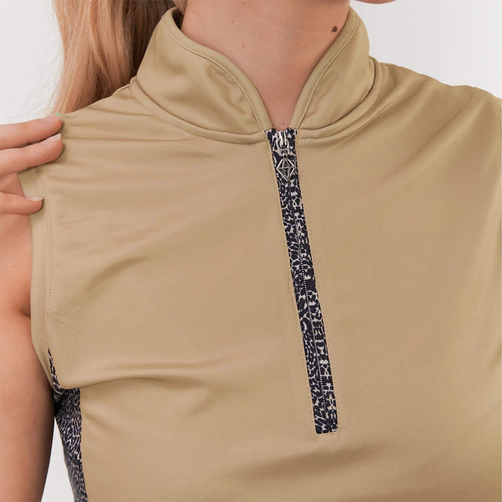Pure Golf Elise Sleeveless Polo Shirt Cheetah Beige
