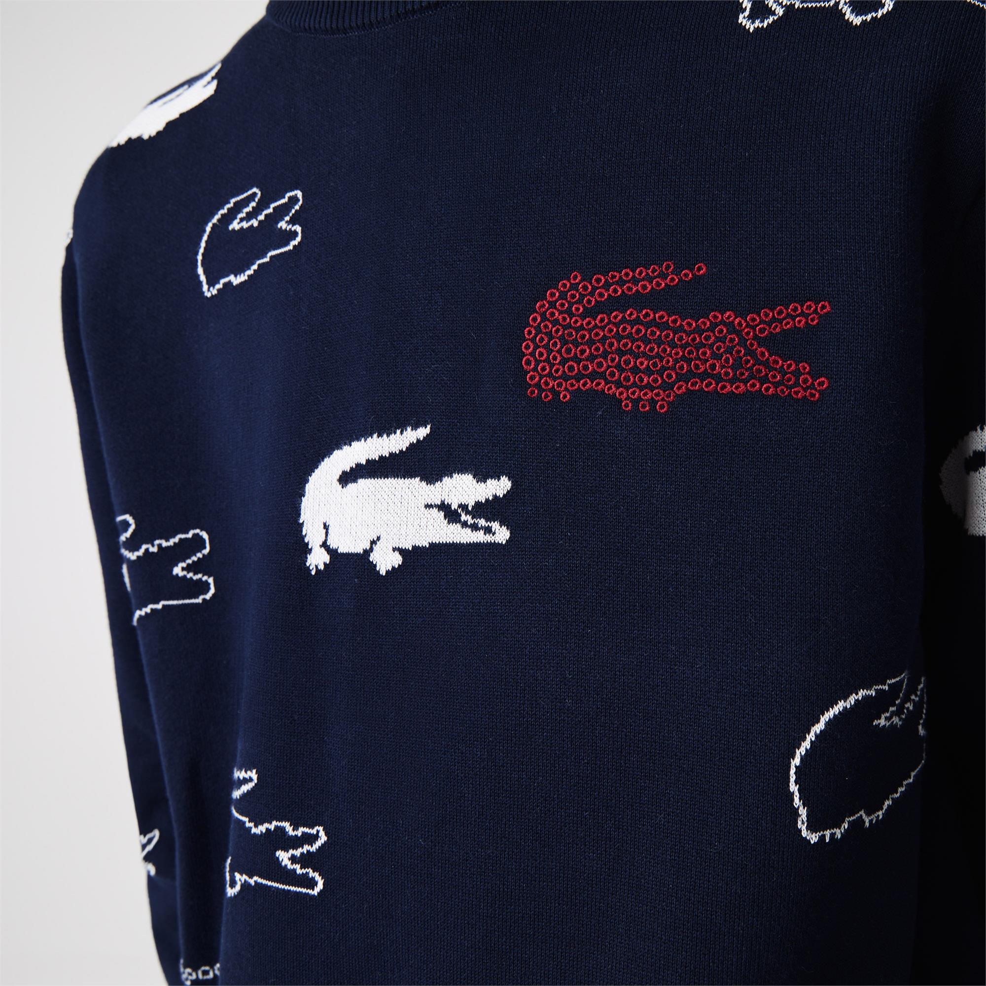 Lacoste Made In France Print Sweater Navy Blue/Flour