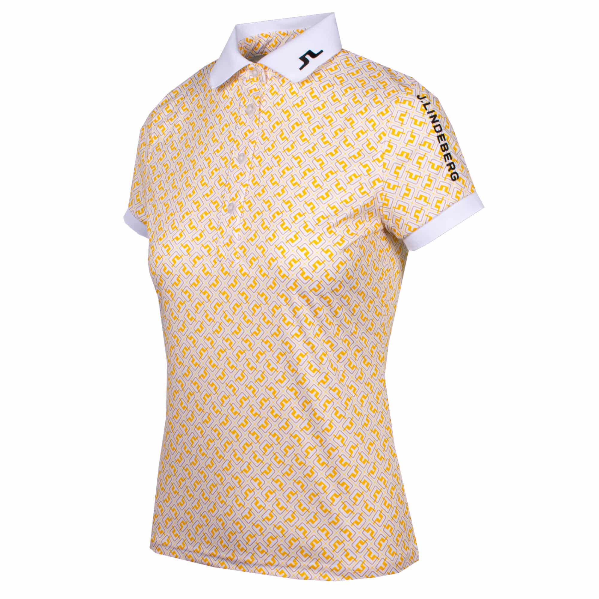 J Lindeberg Tour Tech Print Ladies Golf Polo White JL Monogram