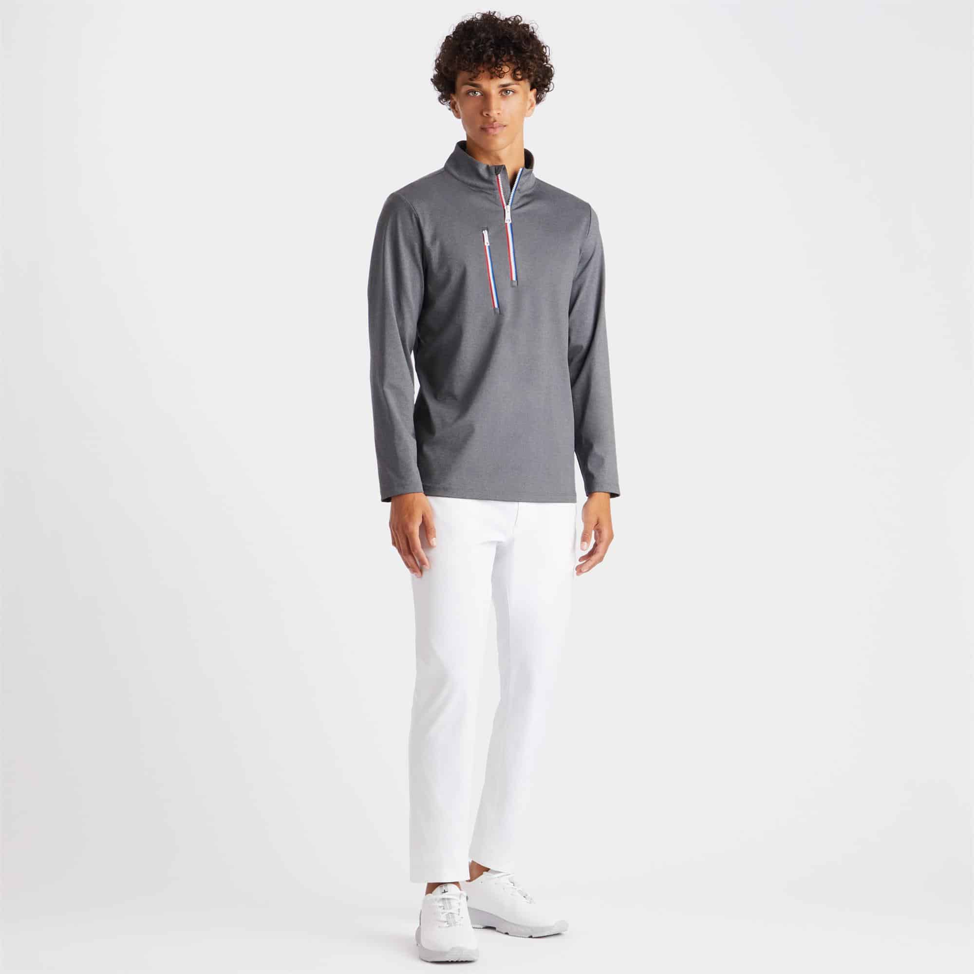 G/FORE Daytona Melange Tech Interlock Mens Golf Pullover Charcoal Heather Grey