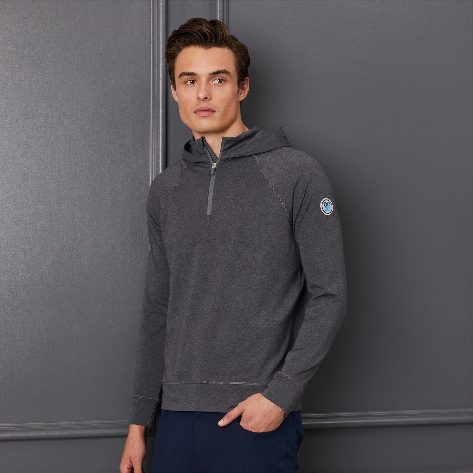 G/FORE Melange Hooded Luxe Staple Quarter Zip Mens Golf Mid Layer Charcoal Heather Grey