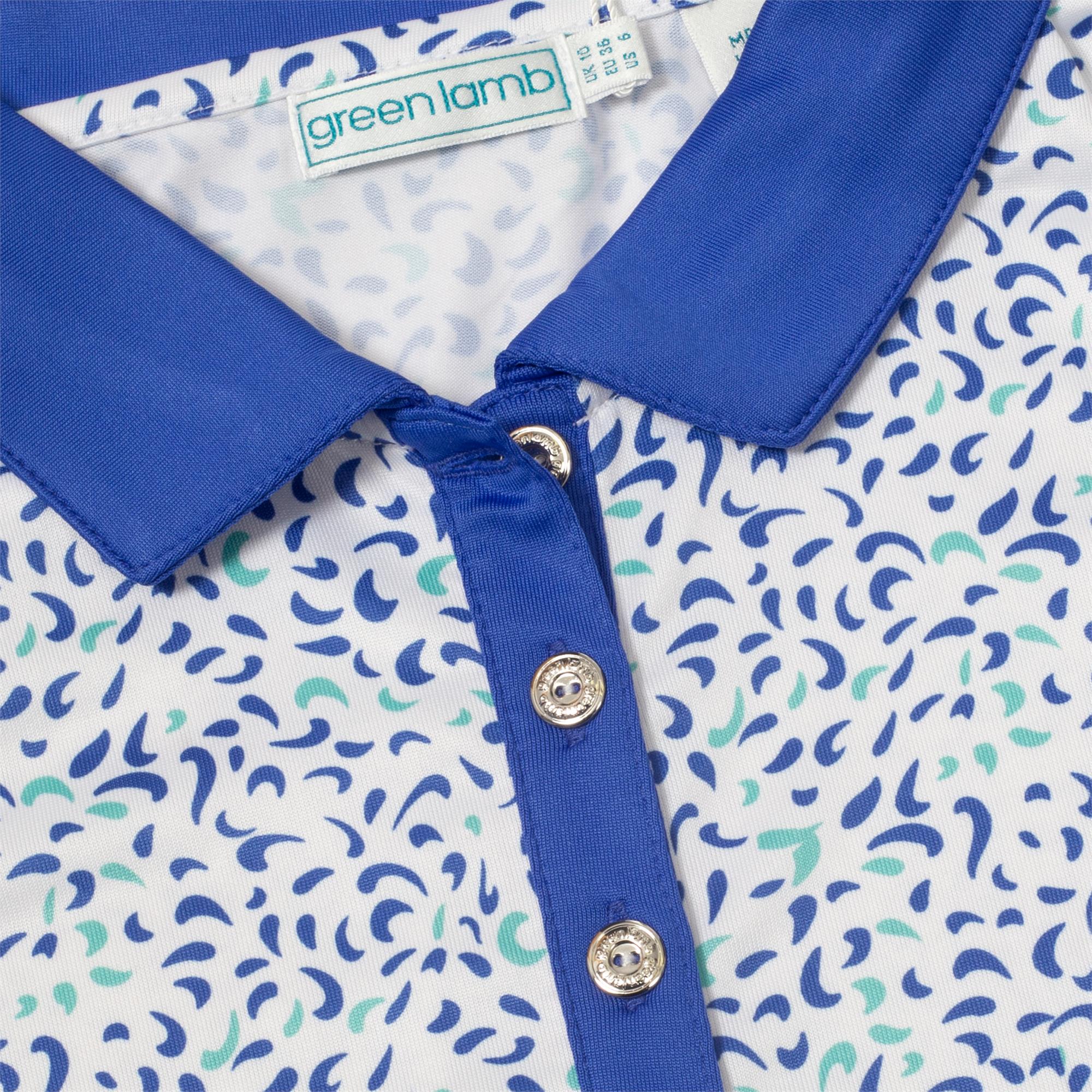 Green Lamb Marie Printed Ladies Sleeveless Polo Shirt Terrazzo Print