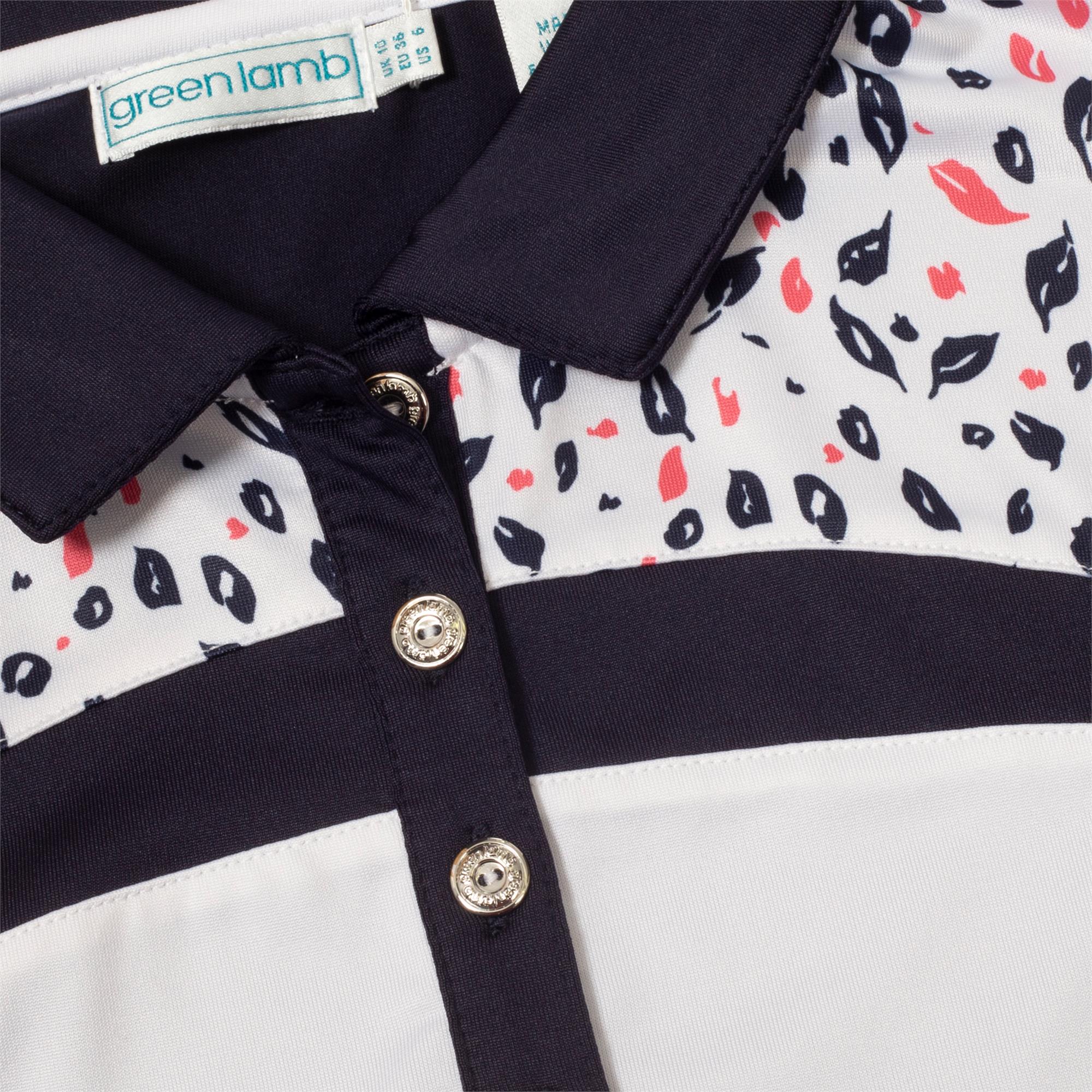 Green Lamb Mariah Placement Print Ladies Sleeveless Golf Polo Shirt Navy