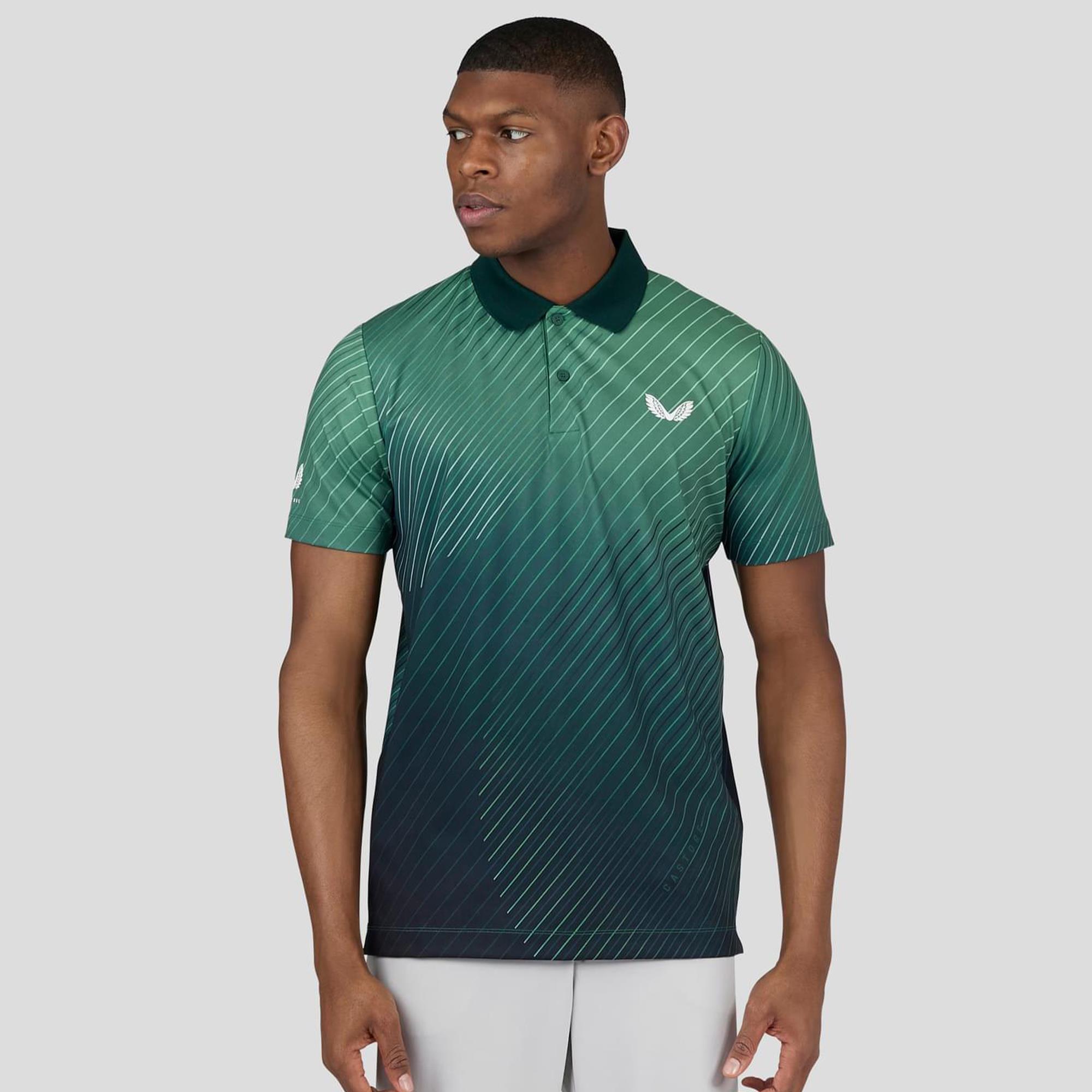 Castore Geo Print Mens Golf Polo Midnight Hunter Green