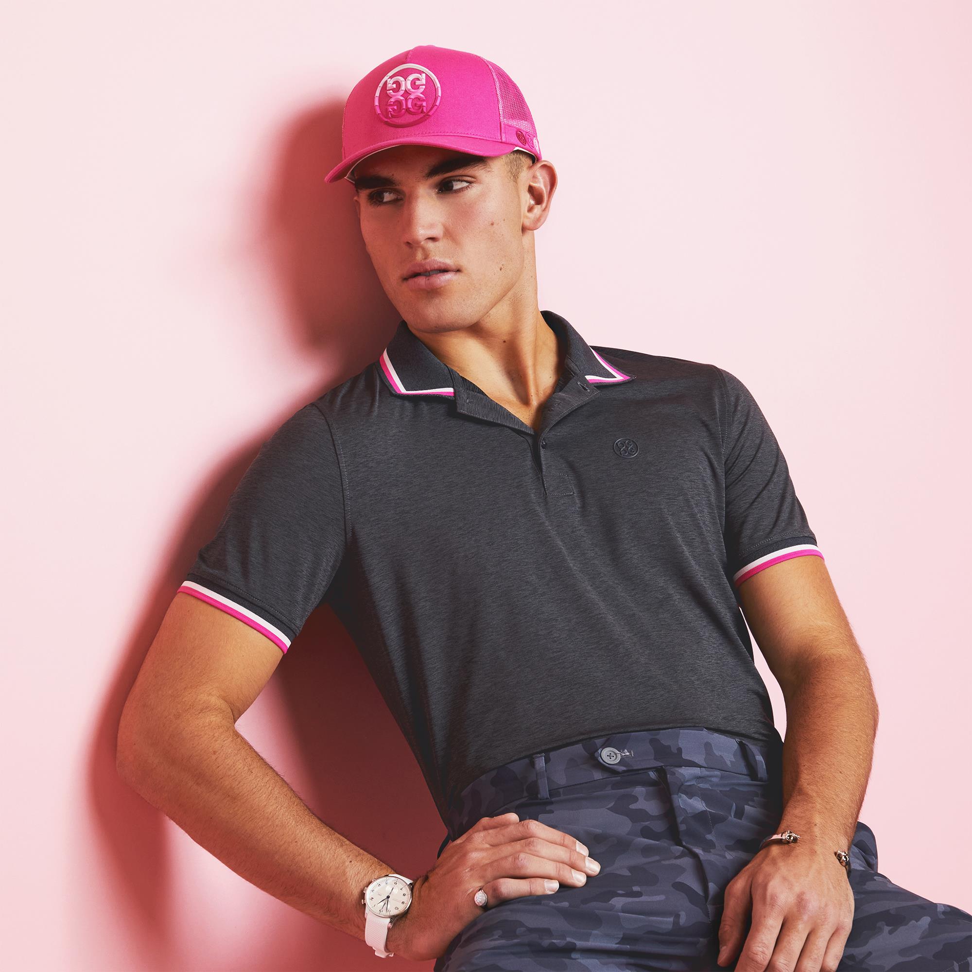 G/FORE Melange Tech Jersey Mens Golf Polo Shirt Charcoal Heather Grey