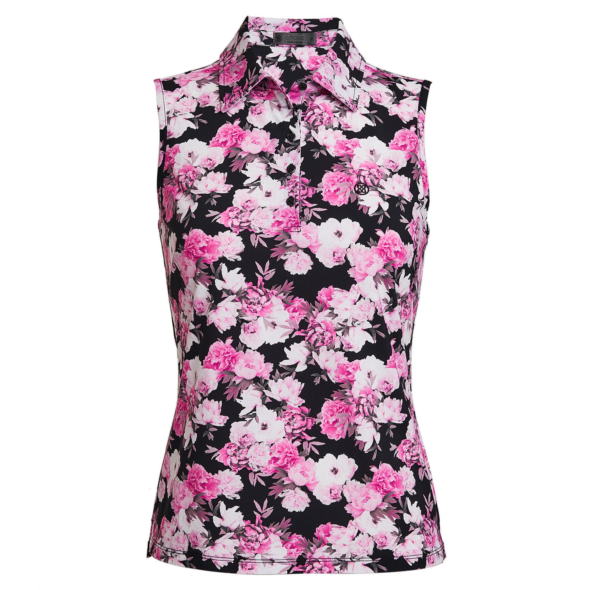 G/FORE Photo Floral Cooling Ladies Sleeveless Golf Polo Shirt Onyx