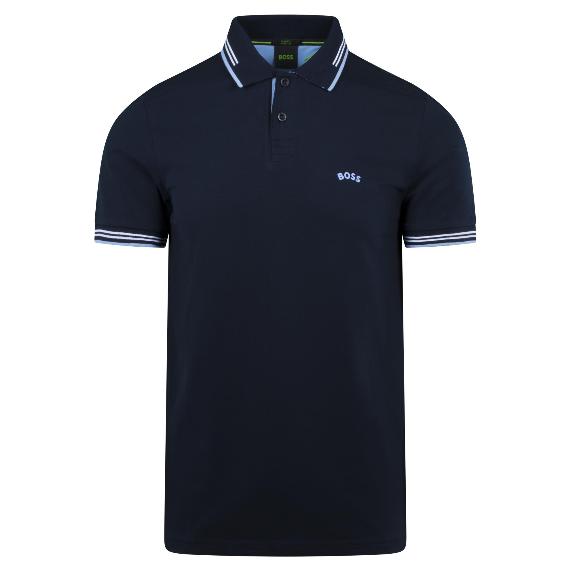 Boss Paul Curved Mens Polo Shirt Dark Blue
