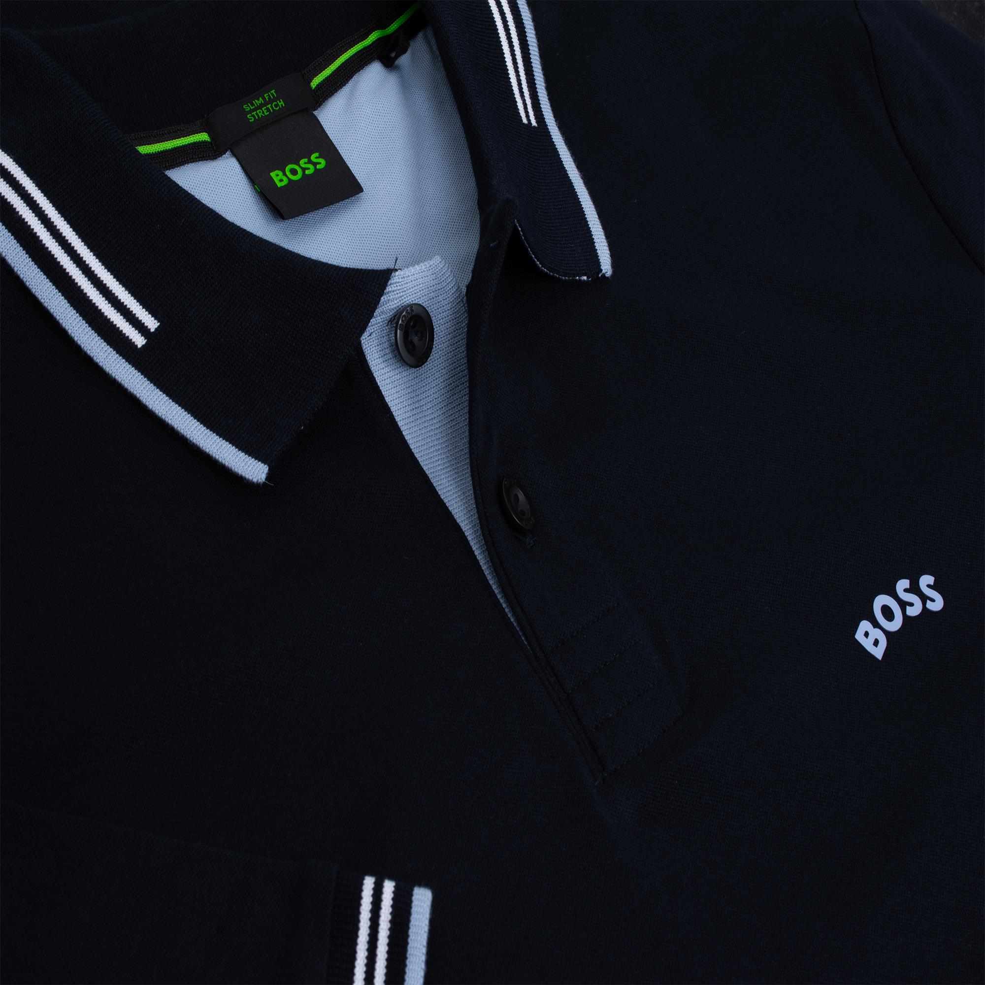 Boss Paul Curved Mens Polo Shirt Dark Blue